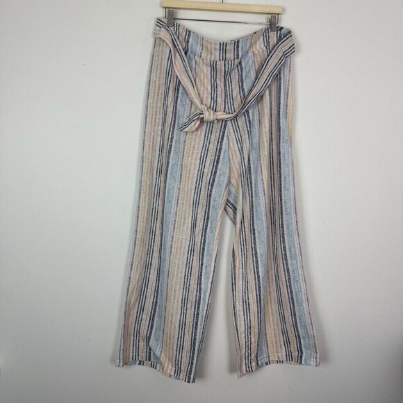 Cato C Est 1948 White Pastel Striped High Rise Pants 18/20 Belted Lightweight - Picture 1 of 5